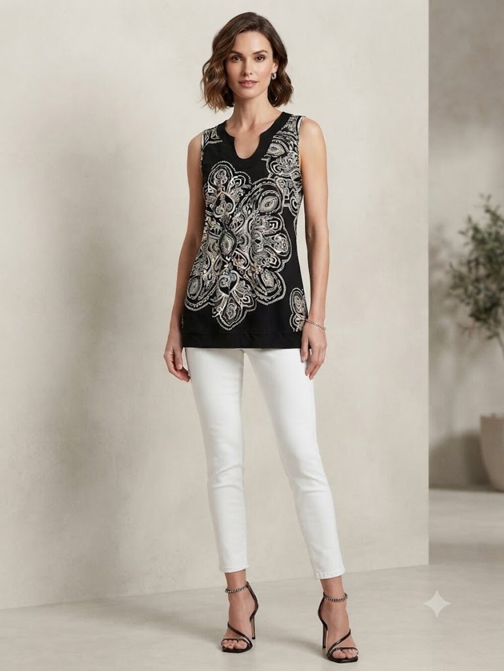 White House Black Market Paisley Mandala Knit Tunic Top or Mini Dress Size M